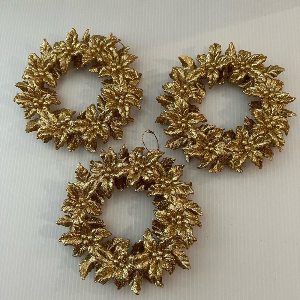 (3) Poinsettia Two sided gold glitter 5” ornaments